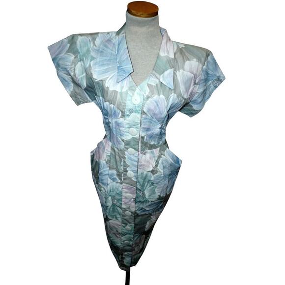 Vintage Eber San Francisco Floral Midi Dress – Size 7 – Made in USA - Picture 1 of 7